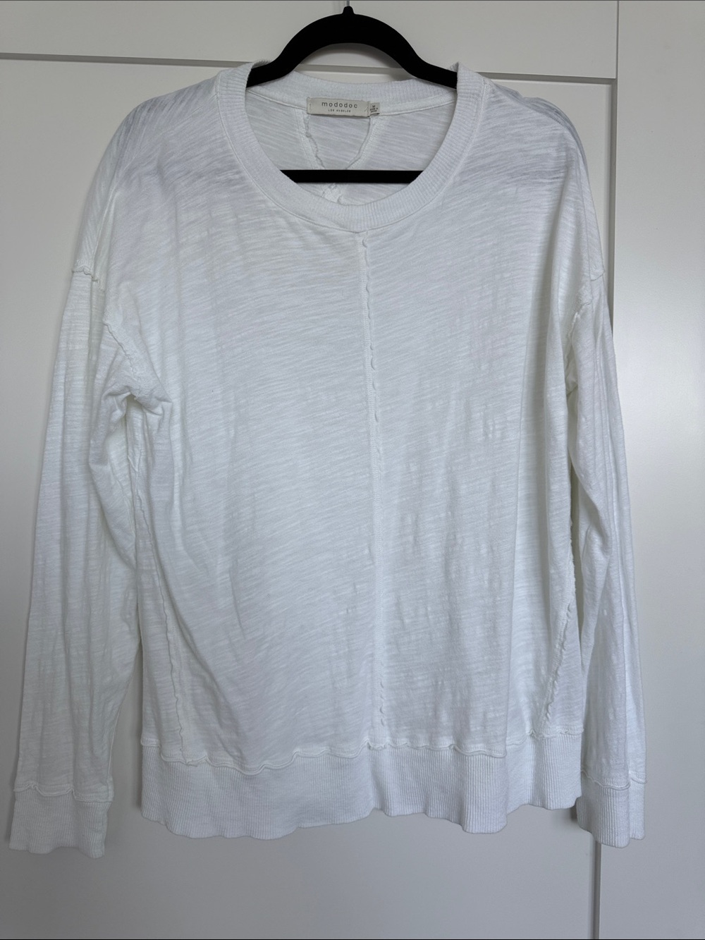 mododoc White Slub Knit Long Sleeve Tee